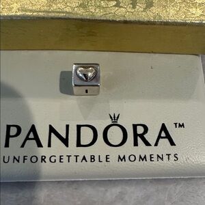 Pandora Silver charm with gold heart and  words I love you on each side of charm
